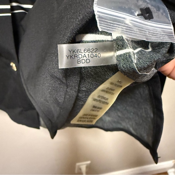 Karl Lagerfeld Paris Polka Dot Tie-Neck Blouse - Black & White Colorblock - S - Picture 8 of 8